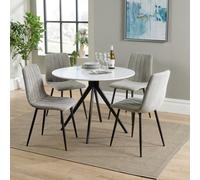 Core Products Aspen White 100Cm Round Dining Table With 4 Light Grey Cord Fabric Straight Stitch Design Chairs
