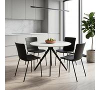 Core Products Aspen White 100Cm Round Table And 4 Bali Black Moulded Plastic Chairs