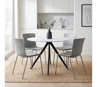 Core Products Aspen White 100Cm Round Table And 4 Bali Light Grey Moulded Plastic Chairs
