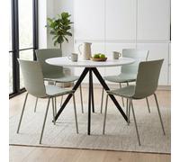 Core Products Aspen White 100Cm Round Table And 4 Bali Sage Green Moulded Plastic Chairs