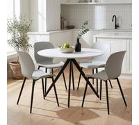 Core Products Aspen White 100Cm Round Table And 4 Carnaby Light Grey Moulded Plastic Chairs