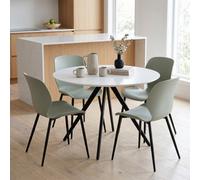 Core Products Aspen White 100Cm Round Table And 4 Carnaby Sage Green Moulded Plastic Chairs