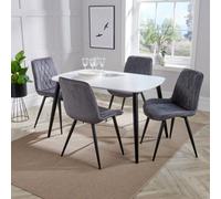 Core Products Aspen White 120Cm Rectangular Dining Table With 4 Grey Fabric Diamond Stitch Design Chairs