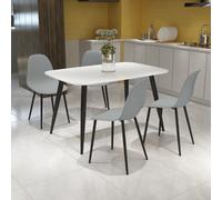 Core Products Aspen White Rect Table & 4 Grey Curve Chair Dining Set, White