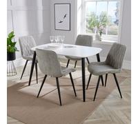 Core Products Aspen White 120Cm Rectangular Dining Table With 4 Light Grey Cord Fabric Diamond Stitch Design Chairs