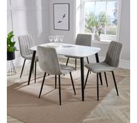 Core Products Aspen White Rectangular Dining Table & Four Stitch Chairs Set in Light Grey Core Products Light Grey