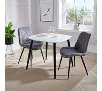 Core Products Aspen White Square Dining Table with 2 Fabric Stitch Chairs - Set in Grey Core Products Grey