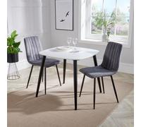 Core Products Aspen White 80Cm Square Dining Table With 2 Grey Fabric Straight Stitch Design Chairs