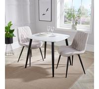 Core Products Aspen White 80Cm Square Dining Table With 2 Natural Fabric Diamond Stitch Design Chairs
