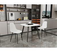 Core Products Aspen White Square Table & 2 White Curve Chair Dining Set, White
