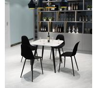 Core Products Aspen White Square Table & 4 Black Curve Chair Dining Set, White