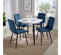 Core Products Aspen White 80Cm Square Dining Table With 4 Blue Cord Fabric Diamond Stitch Design Chairs