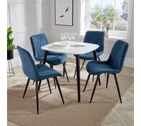 Core Products Aspen White Square Dining Table with 4 Diamond Stitch Chairs - Set in Blue Core Products Blue