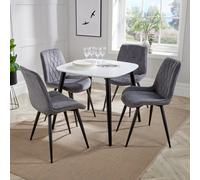 Core Products Aspen White 80Cm Square Dining Table With 4 Grey Fabric Diamond Stitch Design Chairs