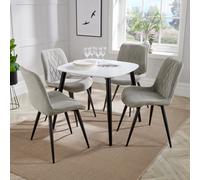 Core Products Aspen White 80Cm Square Dining Table With 4 Light Grey Cord Fabric Diamond Stitch Design Chairs