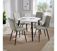 Core Products Aspen White 80Cm Square Dining Table With 4 Light Grey Fabric Straight Stitch Design Chairs
