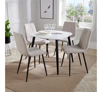 Core Products Aspen White Square Table & 4 Natural Fabric Chair Dining Set, White