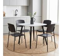 Core Products Aspen White 80Cm Square Table And 4 Academy Black Moulded Plastic Chairs
