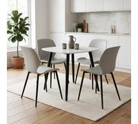 Core Products Aspen White 80Cm Square Table And 4 Carnaby Light Grey Moulded Plastic Chairs