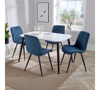 Core Products Aspen White Rectangular Dining Table with 4 Diamond Stitch Chairs Set in Blue Core Products Blue