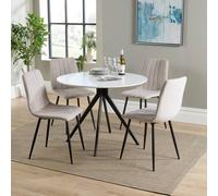 Core Products Aspen White Round Table & 4 Natural Fabric Chair Dining Set, White