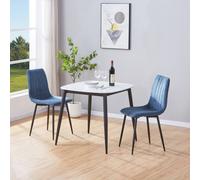 Core Products Aspen White Sintered Stone Table with 2 Straight Stitch Chairs Set in Blue Core Products Blue