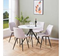Core Products Aspen White Sintered Stone Table with 4 Diamond Stitch Chairs - Set in Light Beige Core Products Light Beige