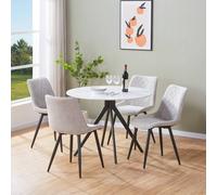Core Products Aspen White Sintered Stone Table with 4 Diamond Stitch Chairs - Set in Light Grey Core Products Light Grey