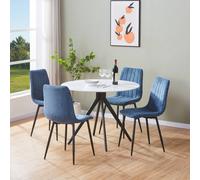 Core Products Aspen White Sintered Stone Table with 4 Straight Stitch Chairs Set in Blue Core Products Blue