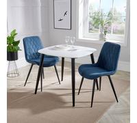 Core Products Aspen White Square Dining Table with 2 Fabric Stitch Chairs - Set in Blue Core Products Blue