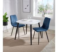 Core Products Aspen White Square Dining Table with 2 Upholstered Fabric Chairs - Set in Blue Core Products Blue