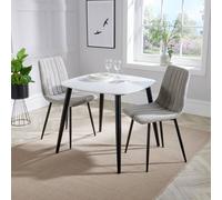 Core Products Aspen White Square Dining Table with 2 Upholstered Fabric Chairs - Set in Light Grey Core Products Light Grey