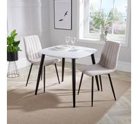 Core Products Aspen White Square Dining Table with 2 Upholstered Fabric Chairs - Set in Natural Core Products Natural