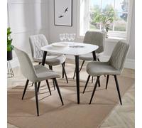 Core Products Aspen White Square Dining Table with 4 Diamond Stitch Chairs - Set in Light Grey Core Products Light Grey