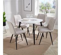 Core Products Aspen White Square Dining Table with 4 Diamond Stitch Chairs - Set in Natural Core Products Natural