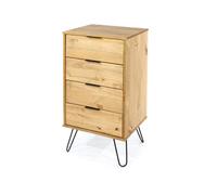 Core Products Augusta 4 Drawer Narrow Chest Of Drawers - Pine/metal/mdf - 45 X 39.5 X 90.3 Cm - Antique Waxed Pine/black