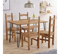 Core Products Augusta Dining Set - 118cm Pine Dining Table with 4 Wax-Pine Chairs in Light Brown Core Products Light Brown