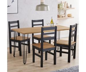 Core Products Augusta Antique Waxed Pine 150Cm Wide Dining Table With 4 Black Pine Chairs