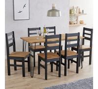 Core Products Augusta Antique Waxed Pine 150Cm Wide Dining Table With 6 Black Pine Chairs
