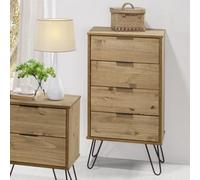 Core Products Augusta Industrial 4 Drawer Narrow Pine Chest Of Drawers H90.3Cm X W45.0Cm X D39.5Cm