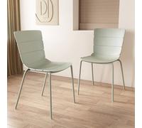 Core Products Bali Pair Of Light Green Kitchen Chairs - Ribbed Plastic Seat With Metal Legs 81 X 47 X 50Cm