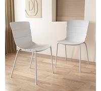 Core Products Bali Pair Of White Kitchen Chairs - Ribbed Plastic Seat With Metal Legs 81 X 47 X 50Cm