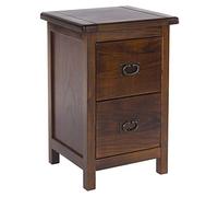 Core Products Boston 2-Drawer Bedside Cabinet, Petite Rustic Compact Traditional Country Design, Brown Lacquer Finish, Metal Hardware, Storage Nightstand Table Unit for Bedrooms, Living Rooms