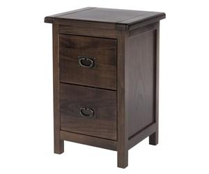 Core Products Boston 2-Drawer Bedside Cabinet, Petite Rustic Compact Traditional Country Design, Brown Lacquer Finish, Metal Hardware, Storage Nightstand Table Unit for Bedrooms, Living Rooms