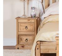 Core Products Corona 2 Drawer Petite Bedside Cabinet Antique Waxed Pine, Brown