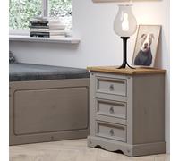 Core Products Corona 3-Drawer Wooden Bedside Cabinet, Dovetailed Drawers, Waxed Pine in Grey Core Products Grey