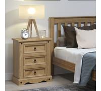 Core Products Corona 3-Drawer Wooden Bedside Cabinet, Dovetailed Drawers, Waxed Pine in Light Brown Core Products Light Brown