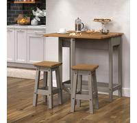 Breakfast Bar Table with 2 Stools in Grey and Pine, Drop Leaf Dining