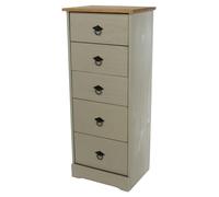 Core Products Corona Grey Modern 5-Drawer Narrow Chest of Drawers - Grey