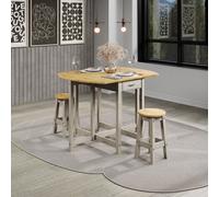 Core Products Corona Grey Oval Breakfast Drop Leaf Gateleg Table & 2 Stool Set, Grey